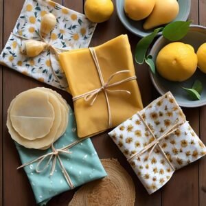 NatureVia Balmumu Gıda Saklama Kumaşı - (Hardal-Yeşil-Desenli 3'lü Set)