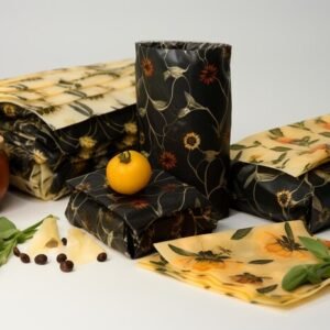 NatureVia Balmumu Gıda Saklama Kumaşı - (Sarı Desenli 3'lü Set)