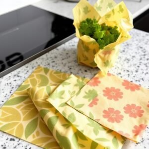 NatureVia Balmumu Gıda Saklama Kumaşı - (Sarı Çiçek Desenli 3'lü Set)